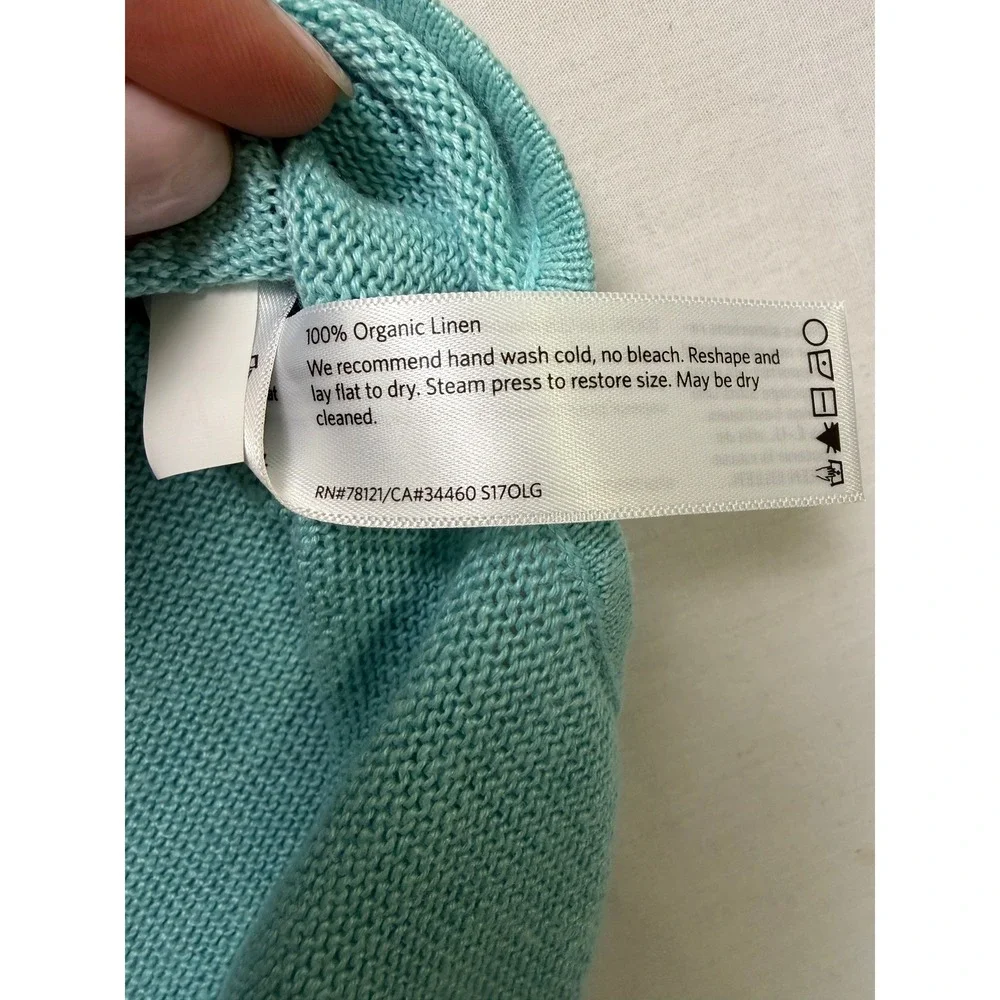 Eileen Fisher Sweater Organic‎ Linen Petite Small Light Blue Short Sleeve Knit